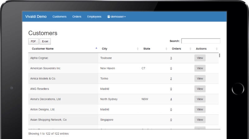 Vivaldi MySQL form builder and web application interface